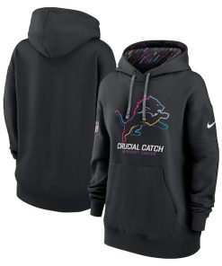 Detroit Lions Nike Women's 2024 NFL Crucial Catch Club Pullover Hoodie - Black