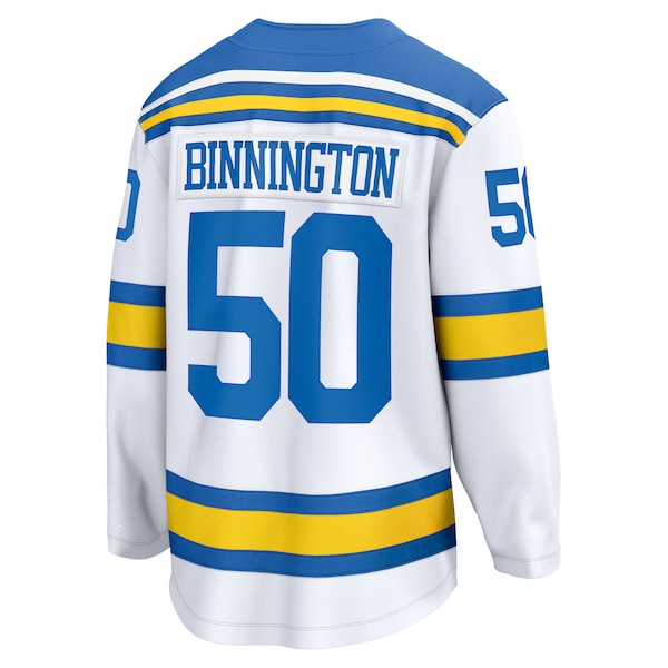 Jordan Binnington St. Louis Blues Away Breakaway Player Jersey - White/Royal/Blue - Image 4