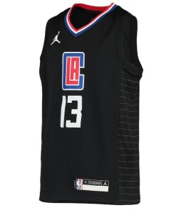 Alternative view of Paul George LA Clippers Jordan Brand Youth 2020/21 Swingman Player Jersey - Black - Statement Edition