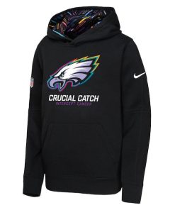Alternative view of Philadelphia Eagles Nike Youth 2024 NFL Crucial Catch Pullover Hoodie - Black