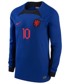 Alternative view of Memphis Depay Netherlands National Team Nike 2022/23 Away Breathe Stadium Replica Player Long Sleeve Jersey - Blue