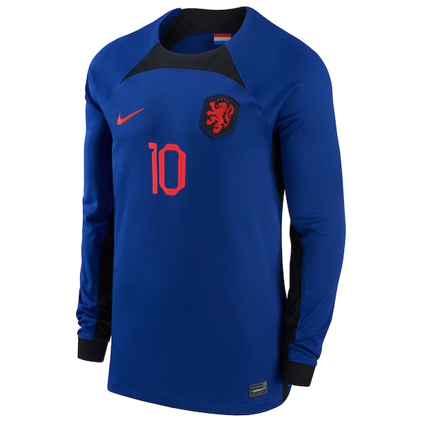 Memphis Depay Netherlands National Team Nike 2022/23 Away Breathe Stadium Replica Player Long Sleeve Jersey - Blue - Image 2