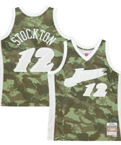 John Stockton Utah Jazz Hardwood Classics 1998/99 Ghost Green Swingman Jersey - Camo