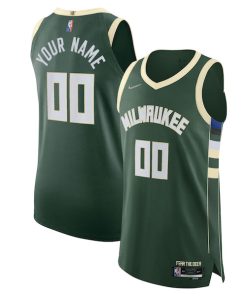 Milwaukee Bucks Nike 2021/22 Diamond Authentic Custom Jersey - Icon Edition - Hunter Green