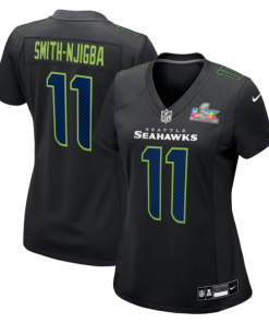 Women's Seattle Seahawks Jaxon Smith-Njigba Nike Black Super Bowl LX Patch Carbon Fashion Game Jersey/White