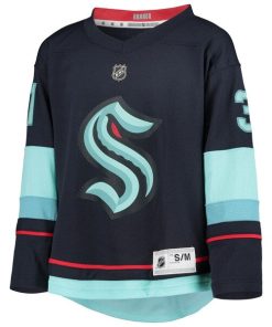 Alternative view of Philipp Grubauer Seattle Kraken Youth Home Replica Player Jersey - Deep Sea Blue