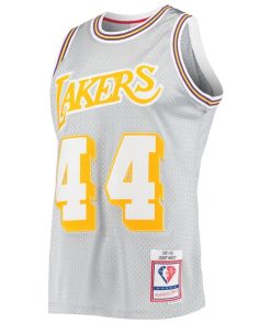 Alternative view of Jerry West Los Angeles Lakers 75th Anniversary 1971/72 Hardwood Classics Swingman Jersey - Silver