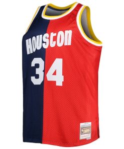 Alternative view of Hakeem Olajuwon Houston Rockets Big & Tall Hardwood Classics 1993/94 Split Swingman Jersey - Navy/Red