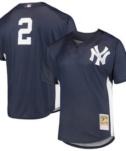 Derek Jeter New York Yankees Cooperstown Collection Mesh Batting Practice Button-Up Jersey - Navy