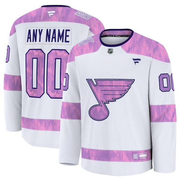 St. Louis Blues 2024 Hockey Fights Cancer Custom Practice Jersey - White