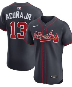 Alternative view of Ronald Acu?a Jr. Atlanta Braves Nike Alternate Elite Jersey - Navy/White/Red