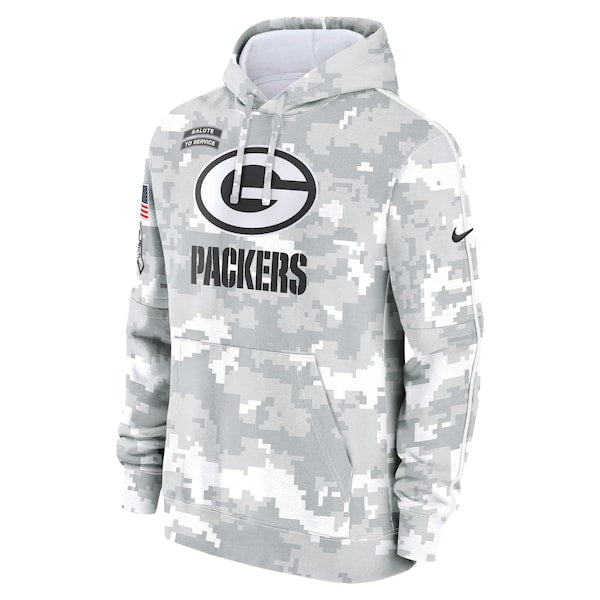 Green Bay Packers Nike 2024 Salute to Service Club Fleece Pullover Hoodie - Arctic Camo - Image 2