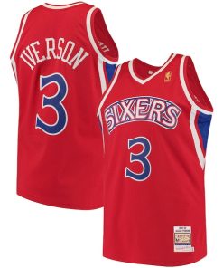 Alternative view of Allen Iverson Philadelphia 76ers 1996/97 Hardwood Classics Authentic Jersey - Red/Black/White