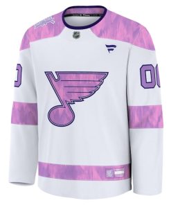 Alternative view of St. Louis Blues  2024 Hockey Fights Cancer Custom Practice Jersey - White