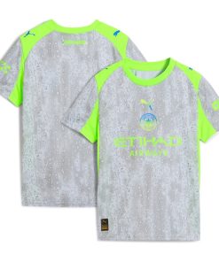 Alternative view of Manchester City Puma Youth 2025/26 Third Replica Jersey - Green/Neon Green/Light Blue/Black