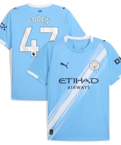 Alternative view of Phil Foden Manchester City Puma 2025/26 Home Replica Player Jersey - Sky Blue/Black/Green