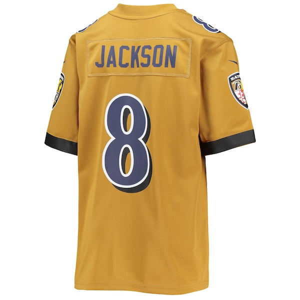 Lamar Jackson Baltimore Ravens Nike Youth Inverted Team Game Jersey - Gold - Image 3