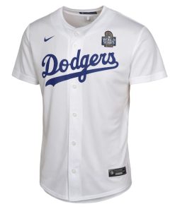 Alternative view of Jack Flaherty Los Angeles Dodgers Nike Youth 2024 World Series Patch Home Game Player Jersey - White