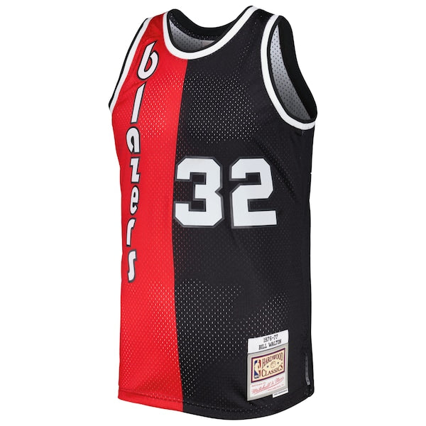 Bill Walton Portland Trail Blazers Hardwood Classics 1976/77 Split Swingman Jersey - Red/Black - Image 2