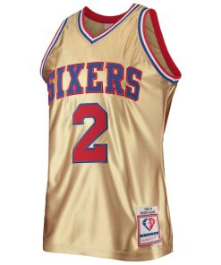 Alternative view of Moses Malone Philadelphia 76ers 75th Anniversary 1982/83 Hardwood Classics Swingman Jersey - Gold
