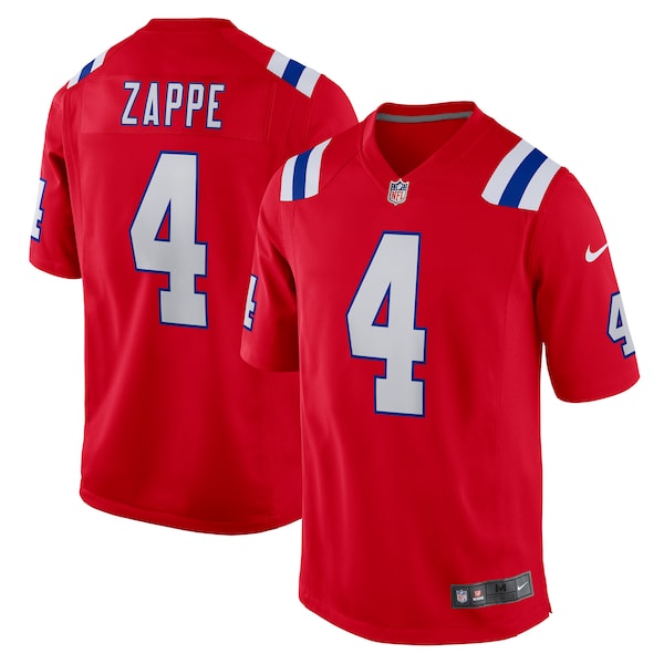 Bailey Zappe New England Patriots Nike Alternate Game Player Jersey - Red/Navy/White - Image 2