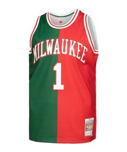 Alternative view of Oscar Robertson Milwaukee Bucks Hardwood Classics 1971/72 Split Swingman Jersey - Green/Red