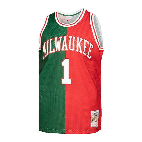 Oscar Robertson Milwaukee Bucks Hardwood Classics 1971/72 Split Swingman Jersey - Green/Red - Image 2