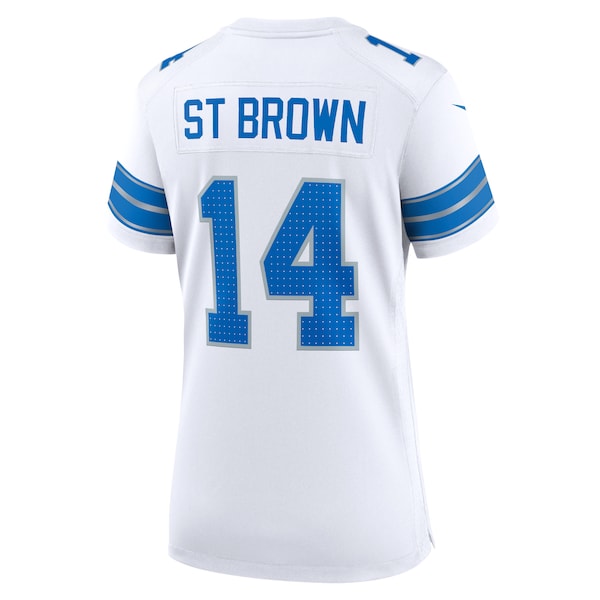 Amon-Ra St. Brown Detroit Lions Nike Women's White Game Jersey - White/Blue - Image 4