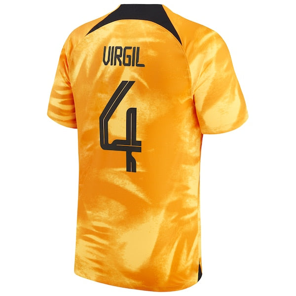 Virgil Van Dijk Netherlands National Team Nike 2022/23 Home Breathe Stadium Replica Player Jersey - Orange - Image 3