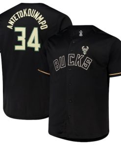 Giannis Antetokounmpo Milwaukee Bucks Profile Big & Tall Name & Number Button-Up Jersey - Black