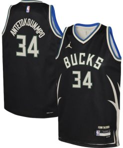 Giannis Antetokounmpo Milwaukee Bucks Jordan Brand Youth Swingman Jersey - Statement Edition - Black