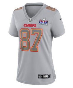 Alternative view of Travis Kelce Kansas City Chiefs Nike Women's Super Bowl LVIII Atmosphere Fashion Game Jersey - Gray