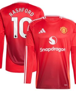 Marcus Rashford Manchester United 2024/25 Home Long Sleeve Replica Player Jersey - Red