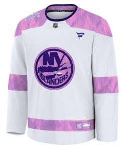 Alternative view of New York Islanders  2024 Hockey Fights Cancer Practice Jersey - White