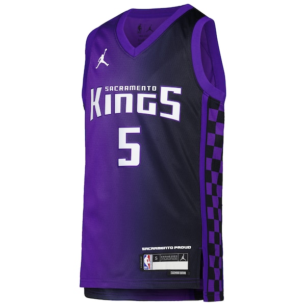 De'Aaron Fox Sacramento Kings Jordan Brand Youth Swingman Jersey - Statement Edition - Purple - Image 2