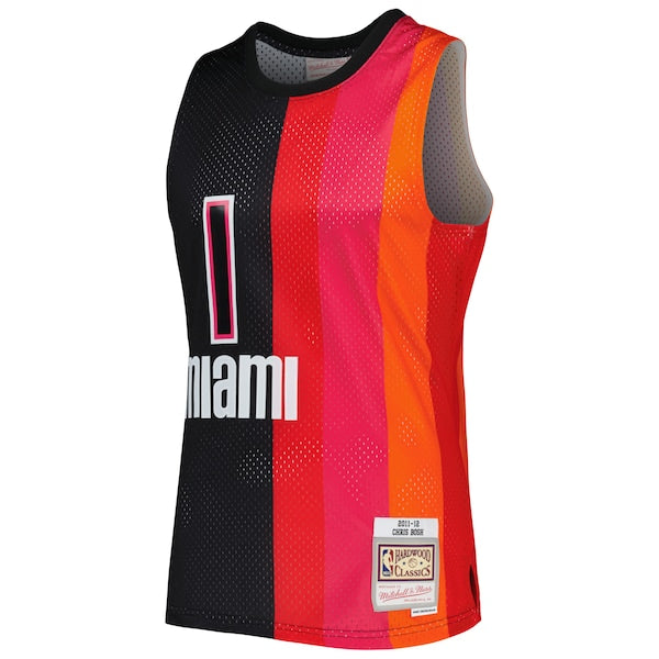 Chris Bosh Miami Heat Hardwood Classics 2011/12 Split Swingman Jersey - Black/Red - Image 2