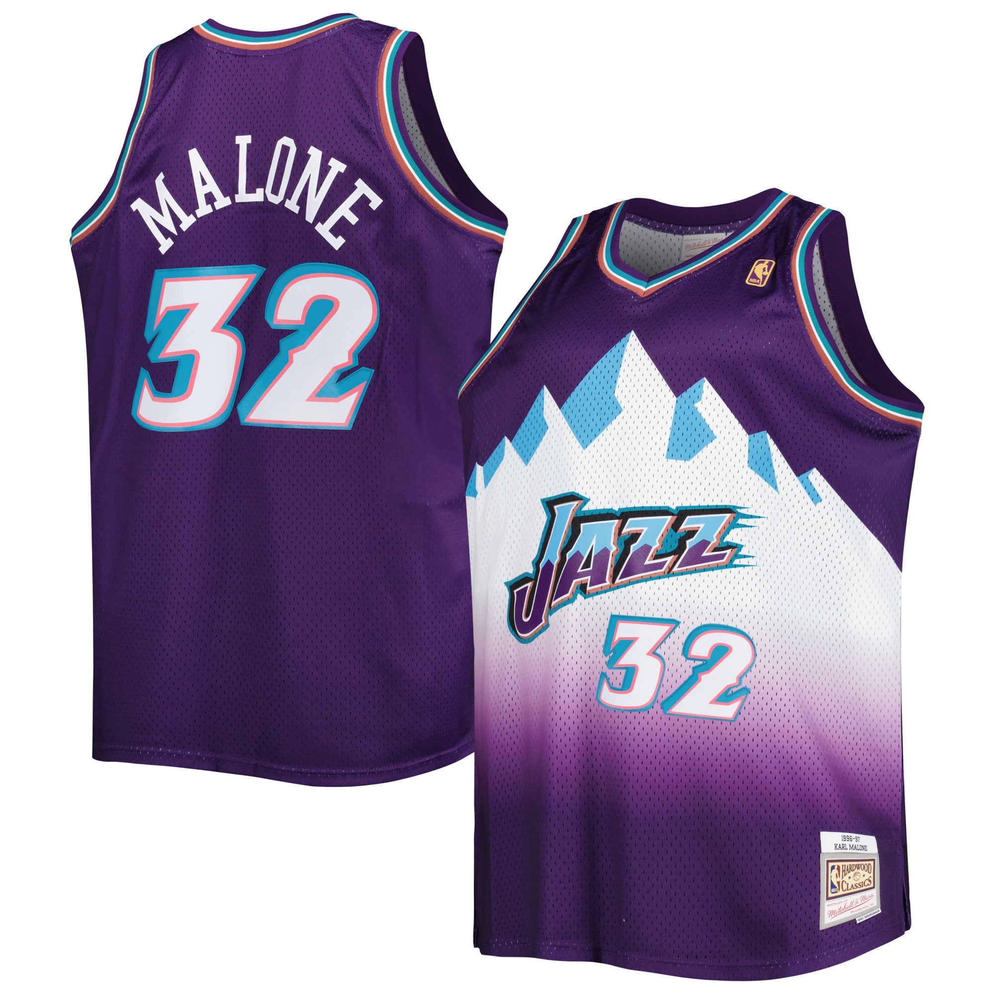 Karl Malone Utah Jazz 1996/97 Big & Tall Hardwood Classics Swingman Jersey - White/Purple - Image 6