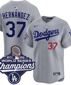 Teoscar Hern¨¢ndez Los Angeles Dodgers Nike 2025 World Series Champions Home Replica Jersey - Grey