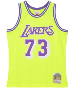 Alternative view of Dennis Rodman Los Angeles Lakers  Hardwood Classics 1998/99 Tropical Swingman Jersey - Neon Yellow