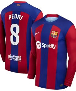 Pedri Barcelona Nike 2023/24 Home Replica Long Sleeve Jersey - Royal