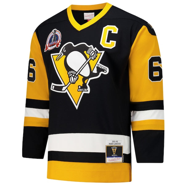 Mario Lemieux Pittsburgh Penguins 1991-92 Power Play Jersey - Black/Gold - Image 3