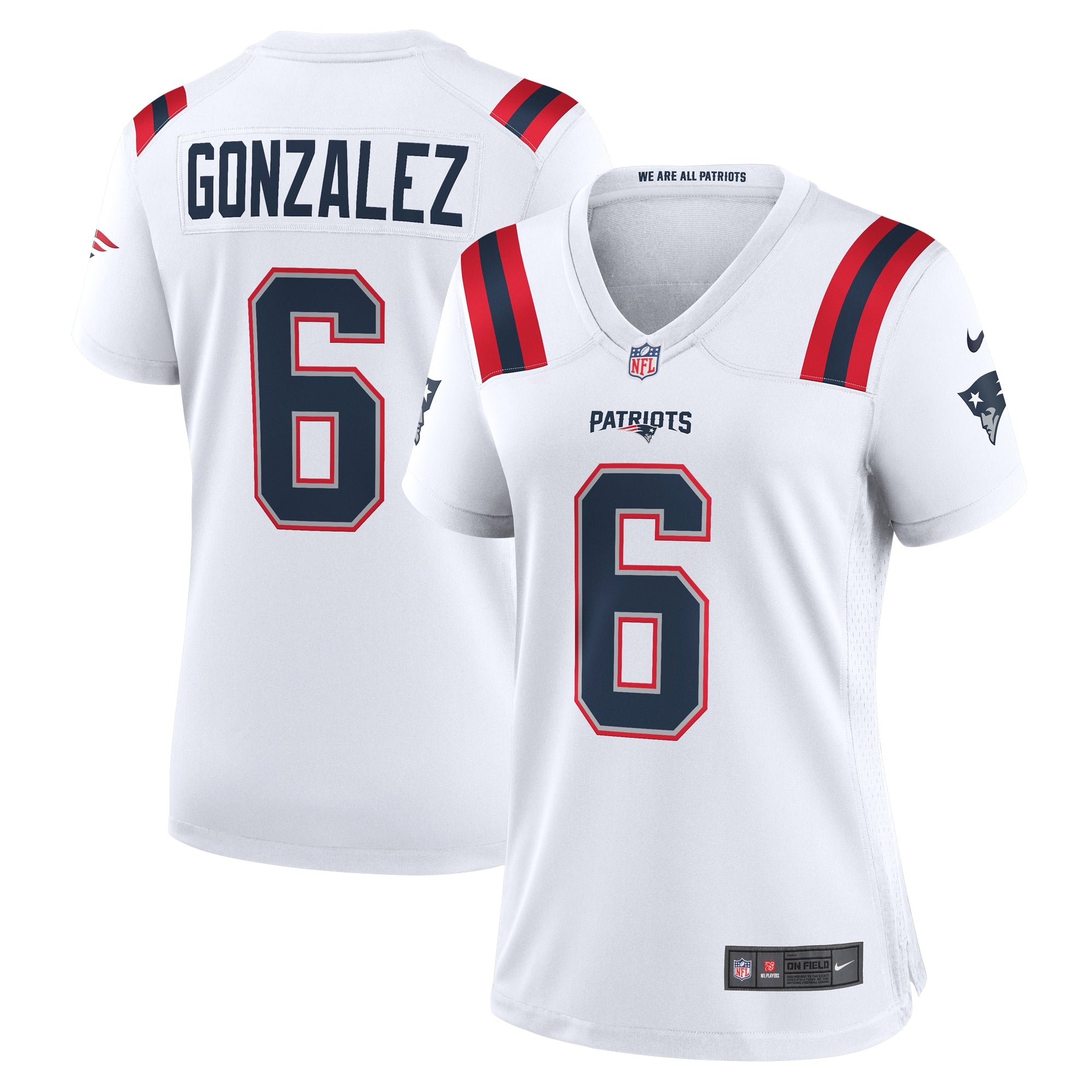 Christian Gonzalez New England Patriots Nike Women's Team Game Jersey - Navy/Red/White - Image 8
