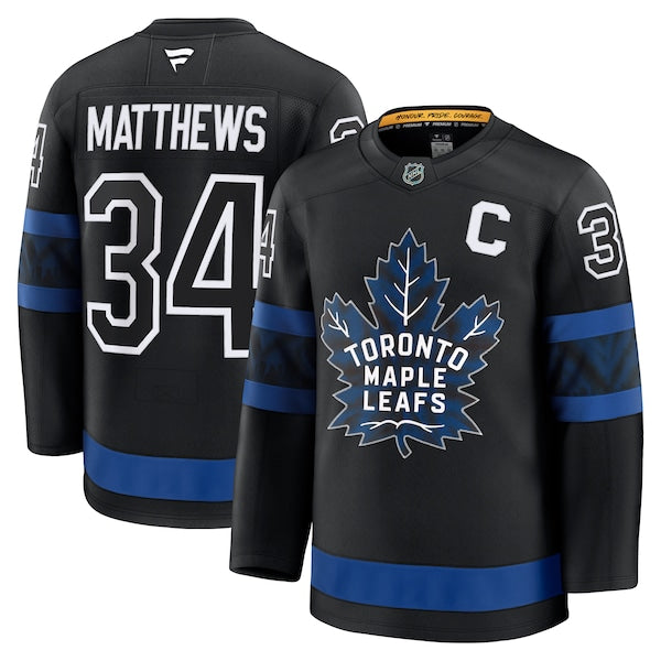 Auston Matthews Toronto Maple Leafs Captain Patch Alternate Premium Jersey - Black/Blue - Image 2