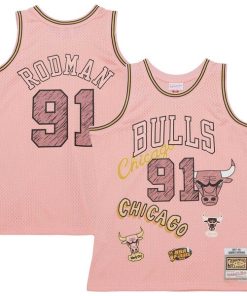 Alternative view of Dennis Rodman Chicago Bulls  1997/98 Swingman Sidewalk Sketch Jersey - Pink