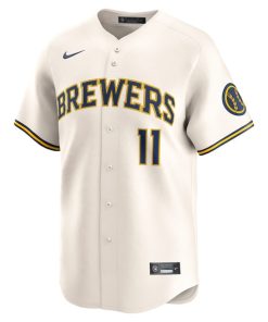 Alternative view of Jackson Chourio Milwaukee Brewers Nike Home Limited Jersey - Cream