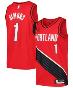 Alternative view of Anfernee Simons Portland Trail Blazers Jordan Brand Swingman Player Jersey - Statement Edition - Red/Black