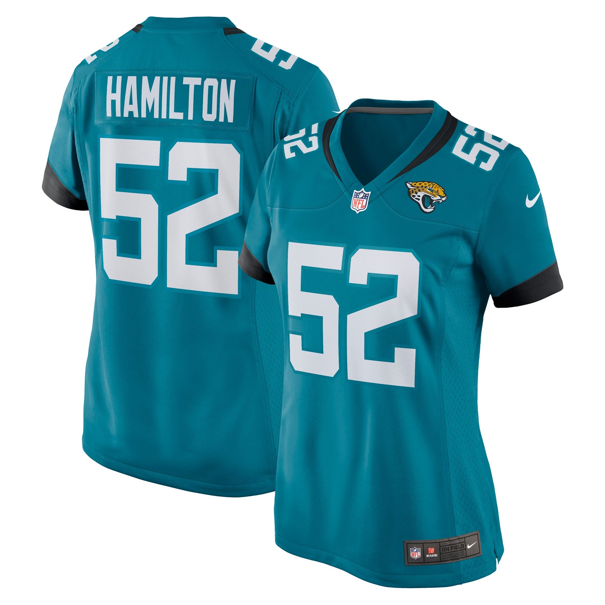 DaVon Hamilton Jacksonville Jaguars Nike Women's Game Jersey - Black/Teal - Image 6