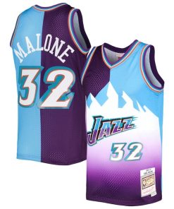 Karl Malone Utah Jazz Hardwood Classics 1996/97 Split Swingman Jersey - Purple/Turquoise