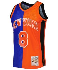 Alternative view of Latrell Sprewell New York Knicks Hardwood Classics 1998/99 Split Swingman Jersey - Blue/Orange