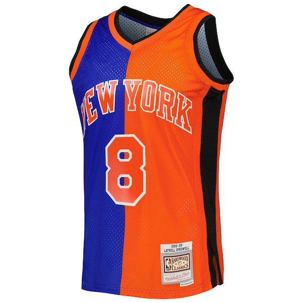 Latrell Sprewell New York Knicks Hardwood Classics 1998/99 Split Swingman Jersey - Blue/Orange - Image 2